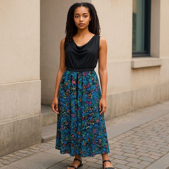 Nicole Miller Floral Print V-neck Maxi Dress - Picture 1 of 11